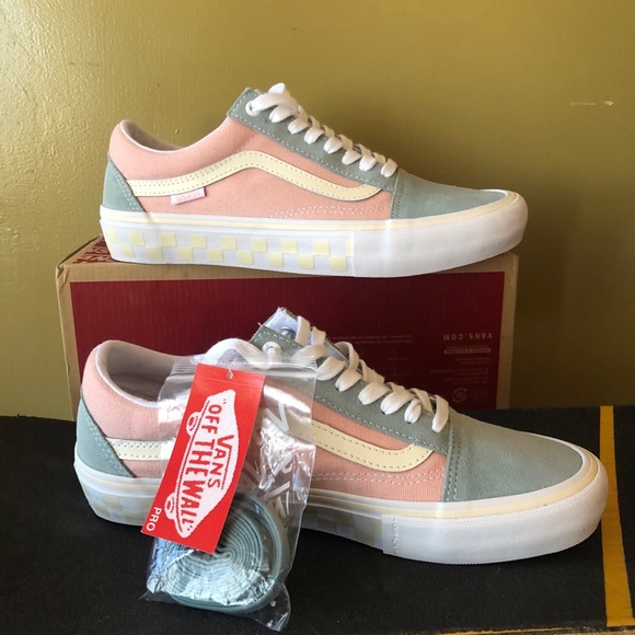 vans old skool pro washed peach & blue skate shoes